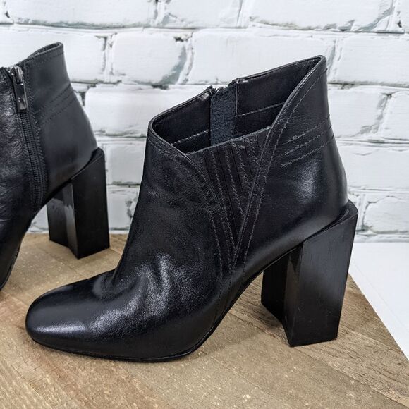 H by Halston black leather block heel booties square toe size 7 - Picture 1 of 10
